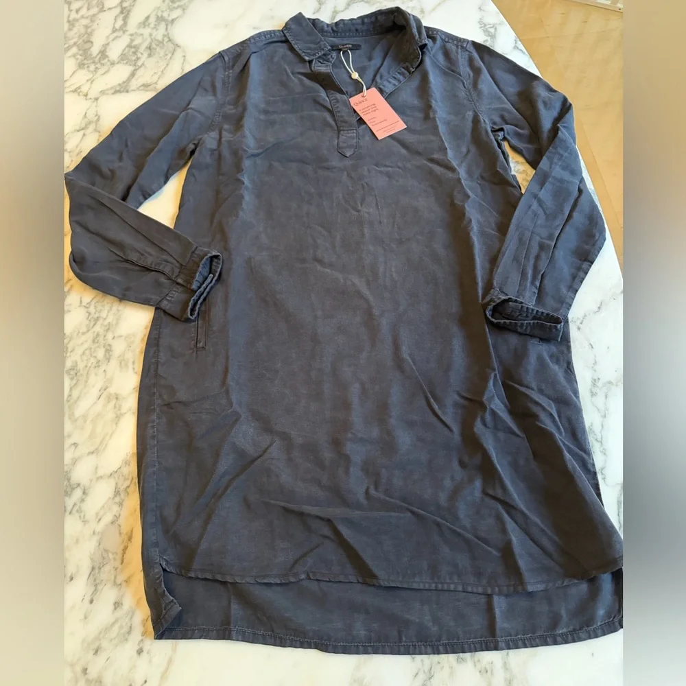 NWT Quince Black Vintage Wash Tencel Tab Sleeve Tunic Shirt Dress XS Lightweight - Picture 3 of 6